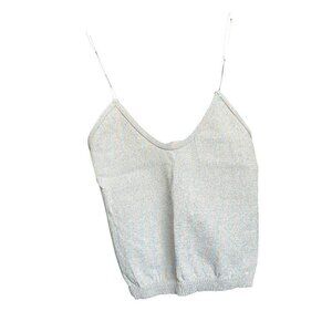 Free People Intimately Metallic Knit Cropped Tank Top, Spaghetti Straps, GLAM,